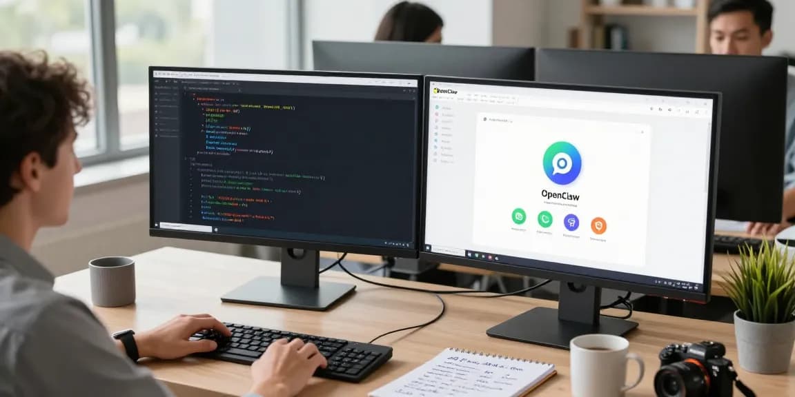 Developer using Open Claw AI in a modern workspace, showcasing AI integration and productivity tools.