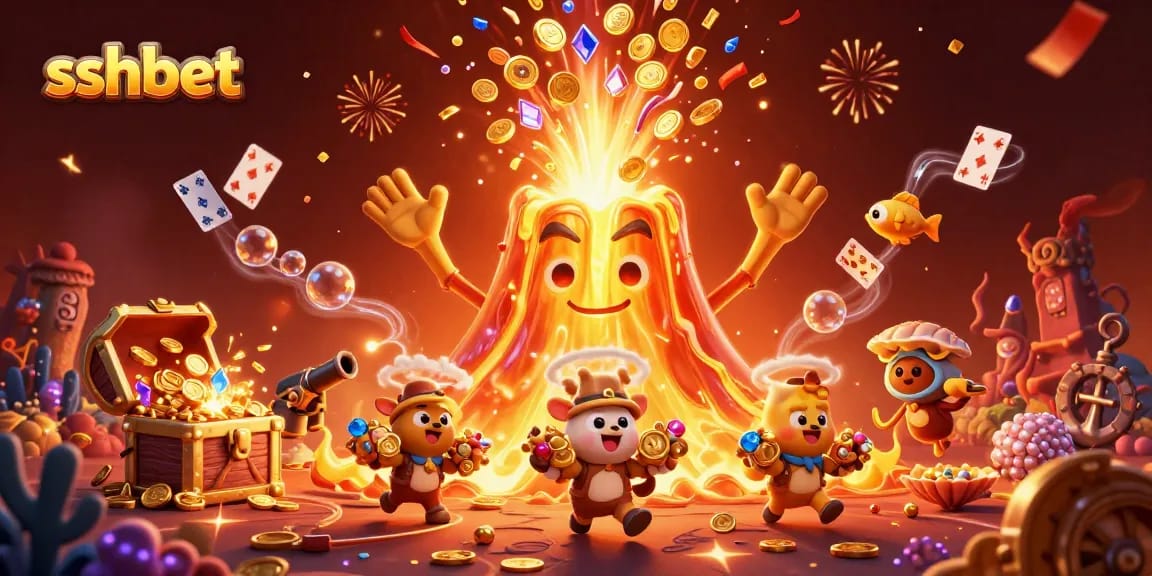 Experience thrilling gameplay at sshbet with a lively scene of golden treasures and cartoon characters.