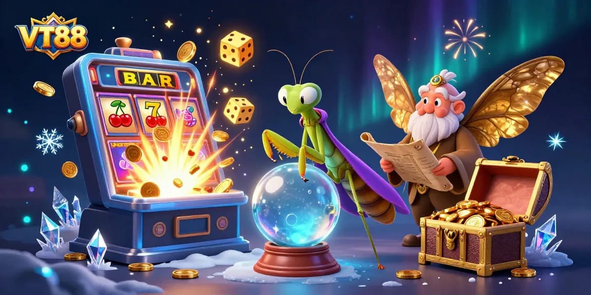 Experience the excitement of VT88 with a vibrant casino-themed illustration featuring dynamic elements.