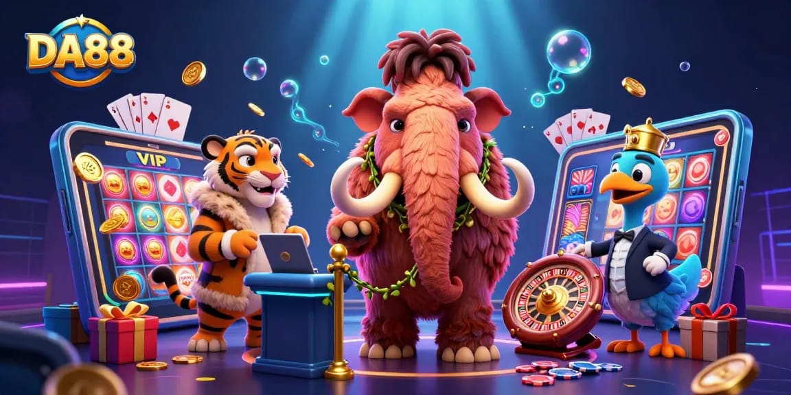 Experience dynamic gaming at DA88 with a cartoon mammoth bouncer and roaring VIP action.
