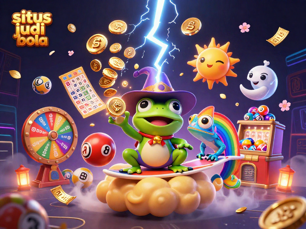 Experience the thrill of situs judi bola with a colorful, energetic 3D illustration of vibrant casino elements.