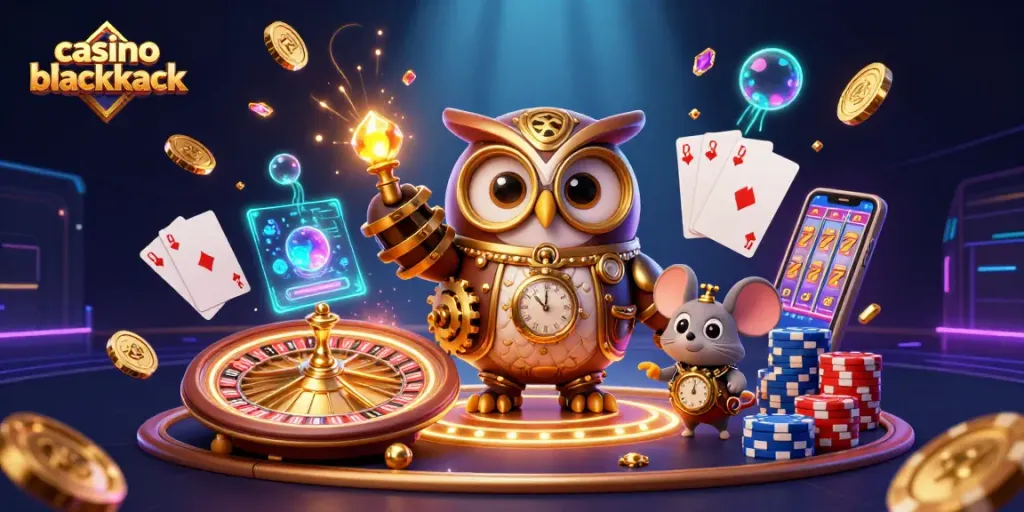 Juega al casino blackjack en un entorno vibrante con personajes divertidos y premios brillantes.