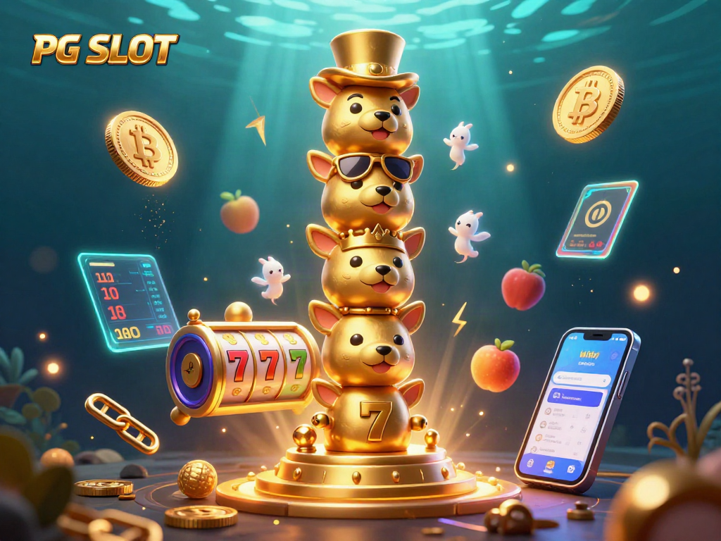 Experience thrilling PG SLOT excitement with golden totem and dynamic slot elements surrounded by crypto coins.