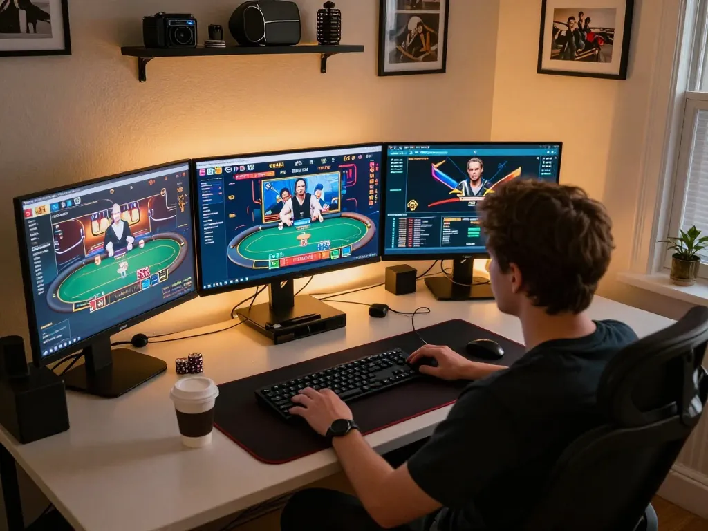 Player engaged in online gambling session showcasing sc88 casino games with multiple screens.