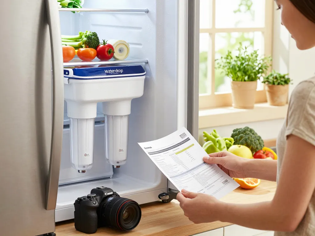 Installing the Waterdrop 4396508 Replacement for Whirlpool® 4396510 water filter in a bright kitchen.