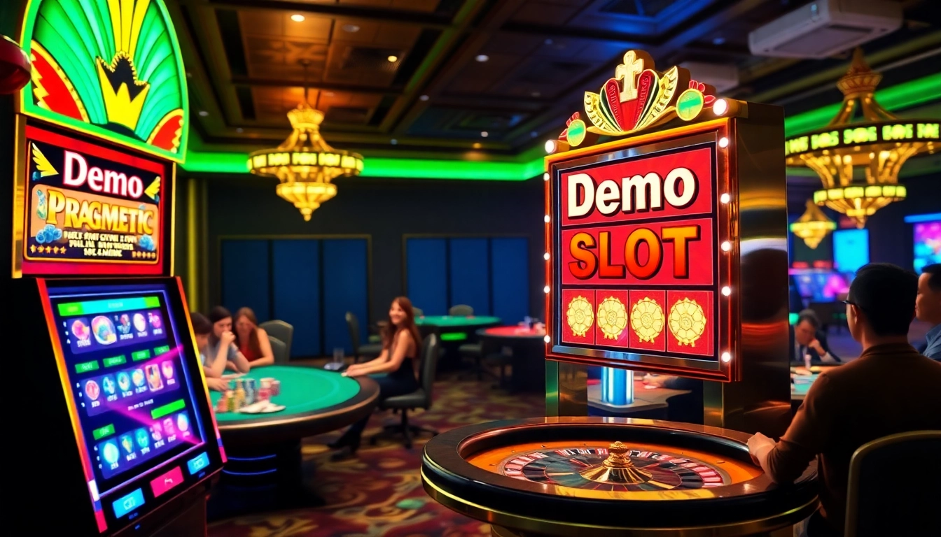Experience the thrill of demo slot pragmatic with players enjoying vibrant casino games and slot machines.