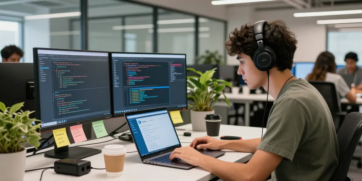 Engaging developer working on telegram中文版 in a tech workspace.