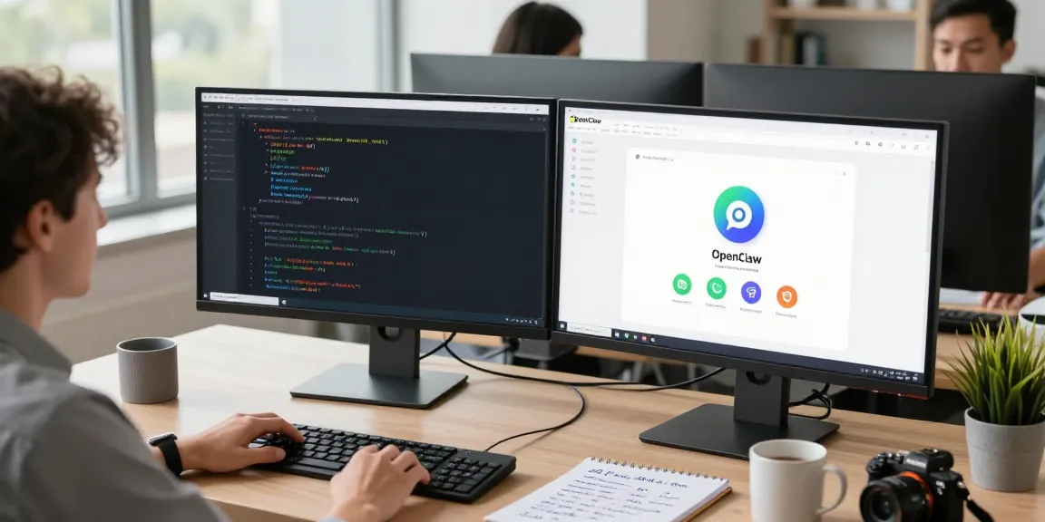 Developer using Open Claw AI in a modern workspace, showcasing AI integration and productivity tools.