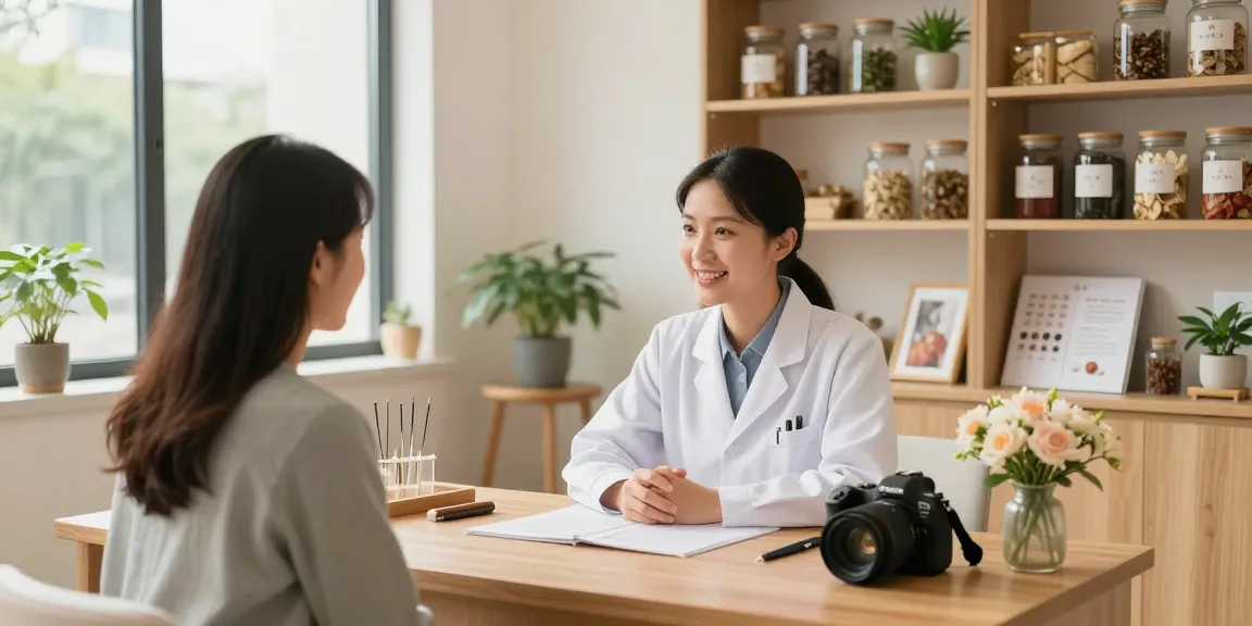 Consultation at 영통한의원 with practitioner and patient in a serene clinic