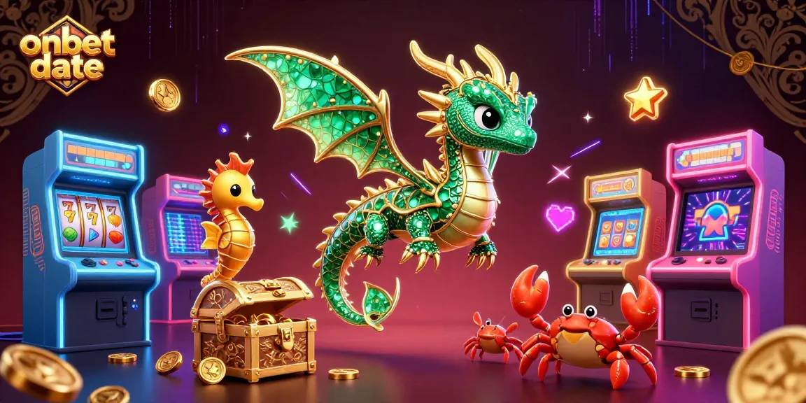 Experience excitement with vibrant gaming scenes at onbet date, featuring a majestic sea dragon and treasure chest.