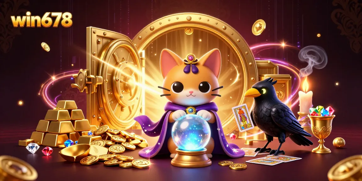 Experience thrilling wins at win678 with a magical cat fortune teller and mysterious raven!