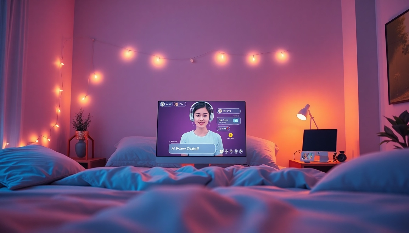 Engaging AI porn chat interface in a cozy, modern bedroom setting
