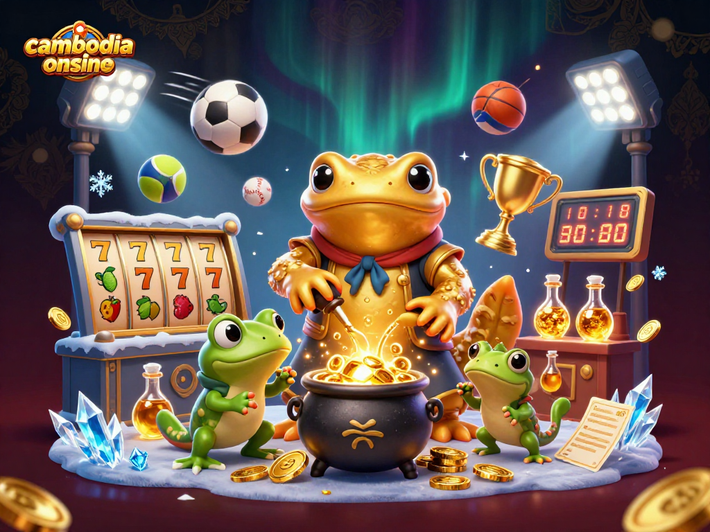 Cambodia online casino illustration showcasing a golden salamander alchemist surrounded by amazing gaming elements.