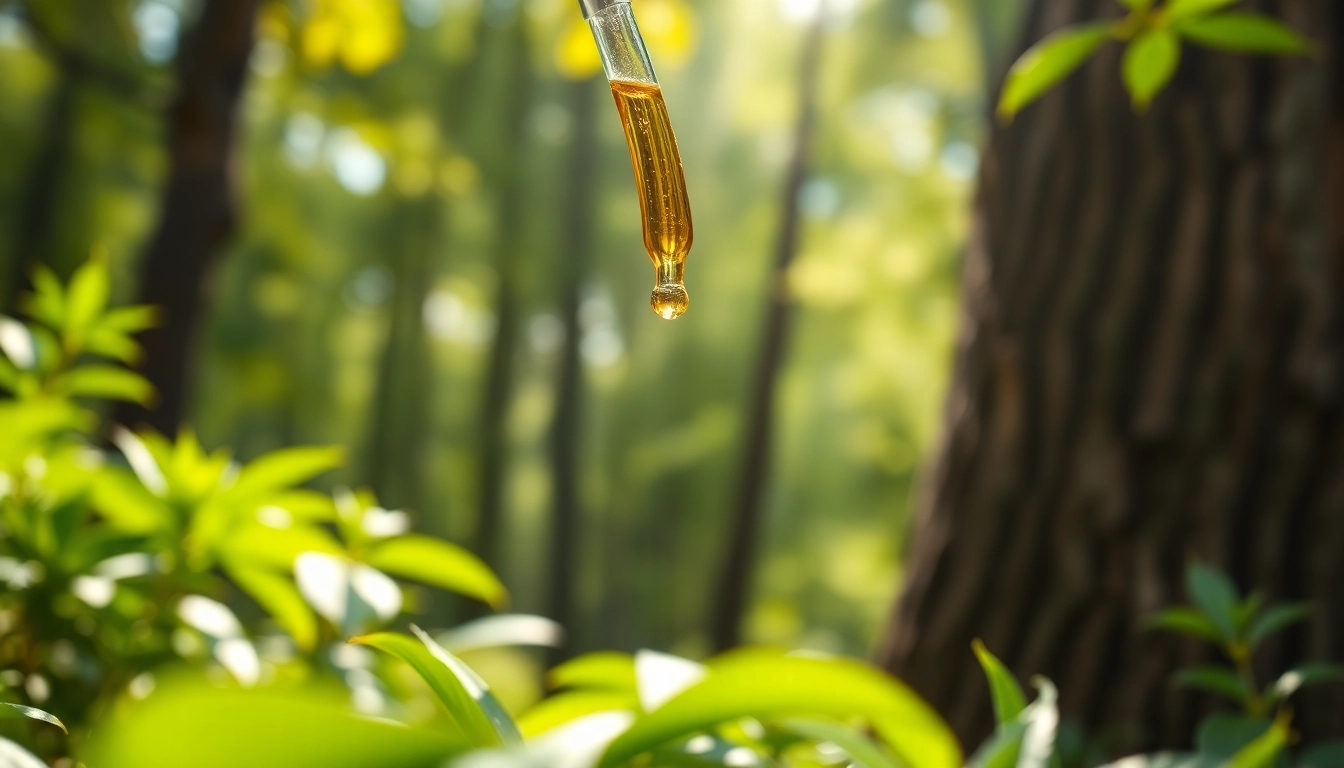 Extracting CBD oil dropper against a serene natural background highlighting purity.