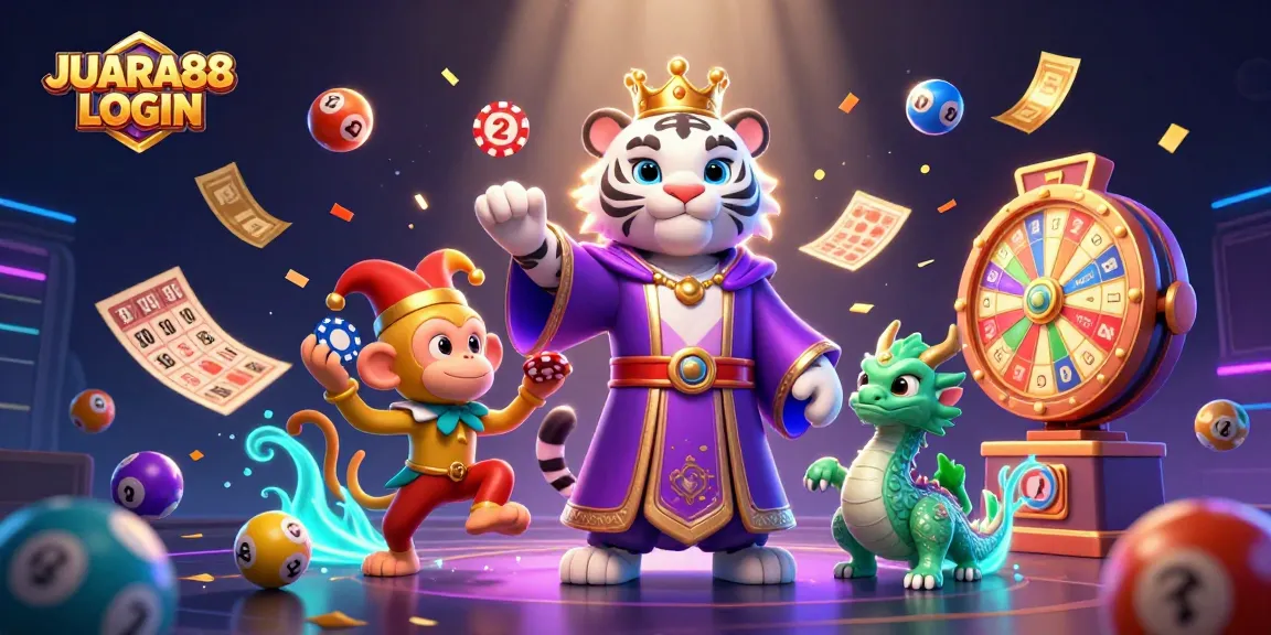 Engage in winning strategies with JUARA88 LOGIN, showcasing dynamic casino elements and vibrant game characters.