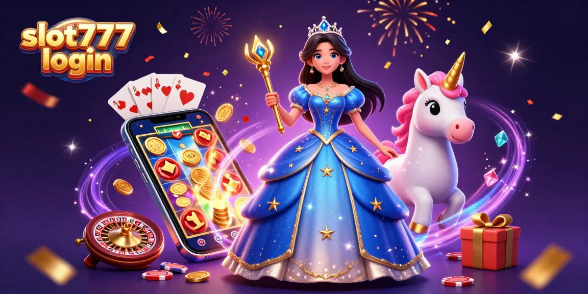 Engage in thrilling gameplay with slot777 login, featuring vibrant slot reels and dynamic casino elements in a magical setting.