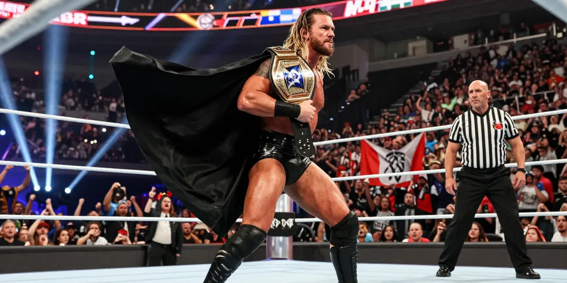 Roman Reigns title reign showcased during an electrifying championship match with vibrant arena atmosphere.