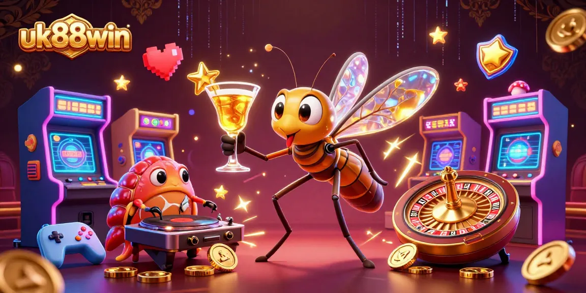 Experience the thrill at uk88win with a unique casino mascot and vibrant gaming elements.