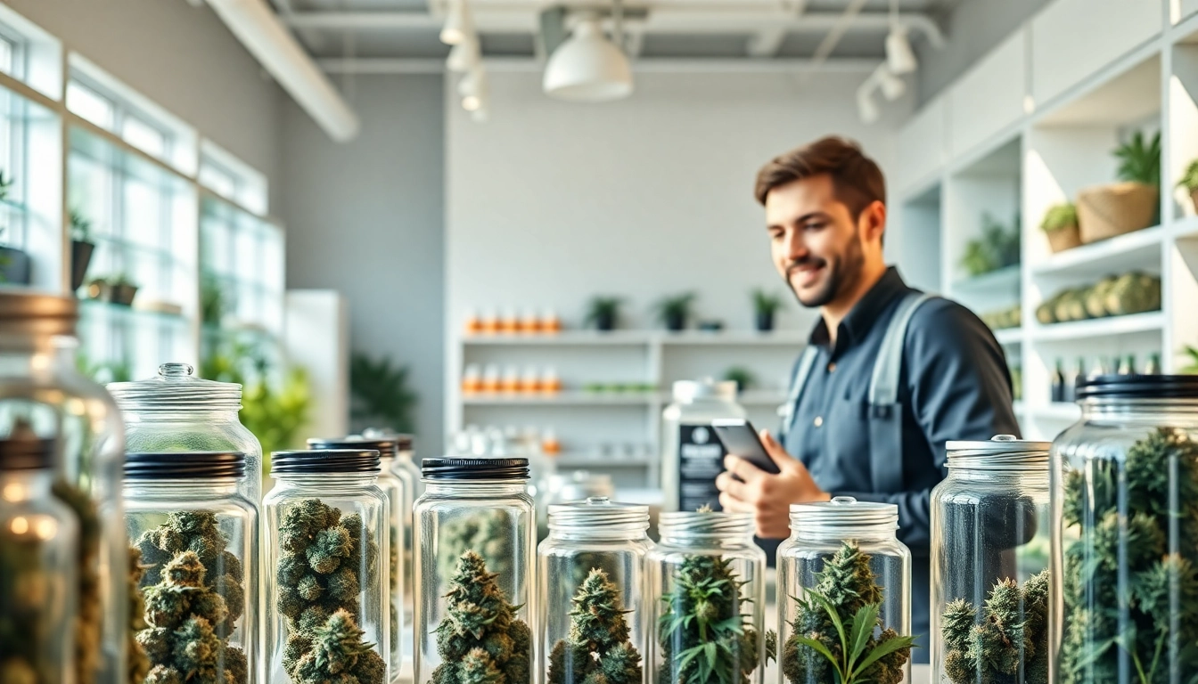 Learn how to buy weeds online with a vibrant cannabis display showcasing strains.