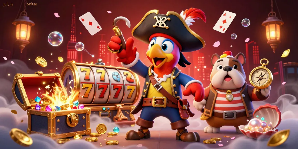 Experience exciting slot online action with a dynamic pirate scene showcasing gaming reels and treasure-filled elements.