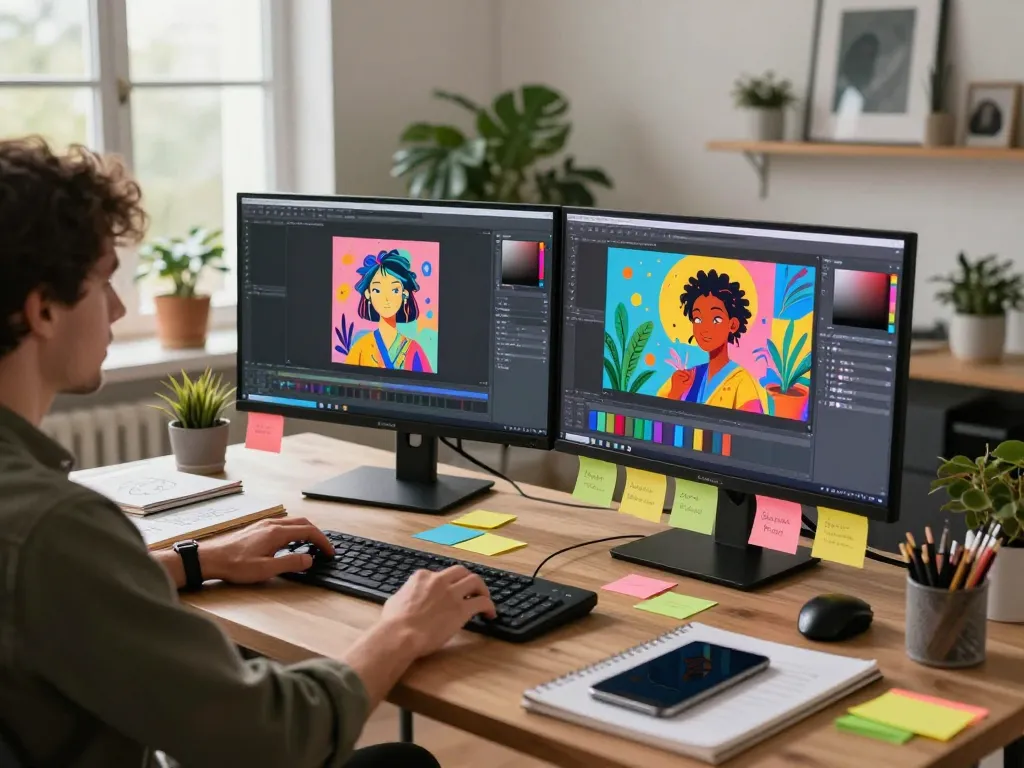 Designer utilizing nano banana pro in a vibrant digital workspace showcasing innovative AI image creation.