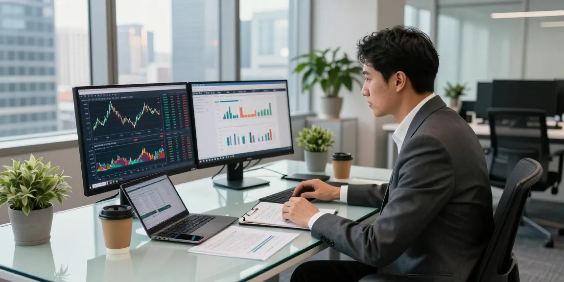 Dynamic asset tracing analysis in a modern office setting with financial data displays and analytical tools.