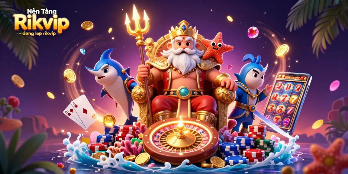 Nền Tảng Rikvip - đăng nhập rikvip features a vibrant casino scene with Neptune and exciting gaming elements.