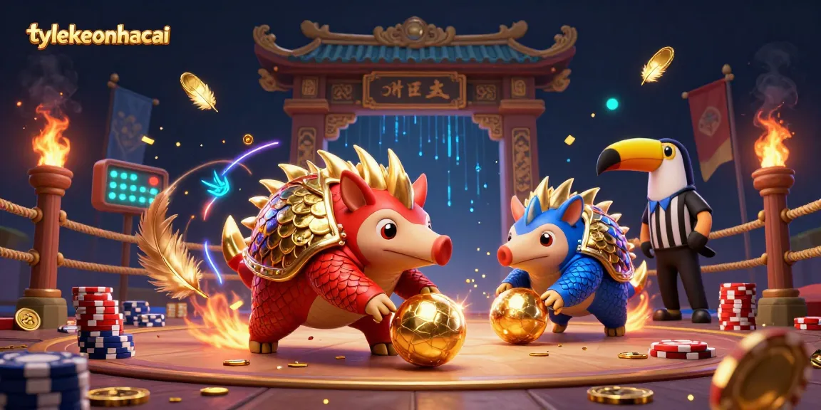 Experience thrilling gameplay with tylekeonhacai's dynamic pangolin rivals amidst golden game elements and festive decorations.