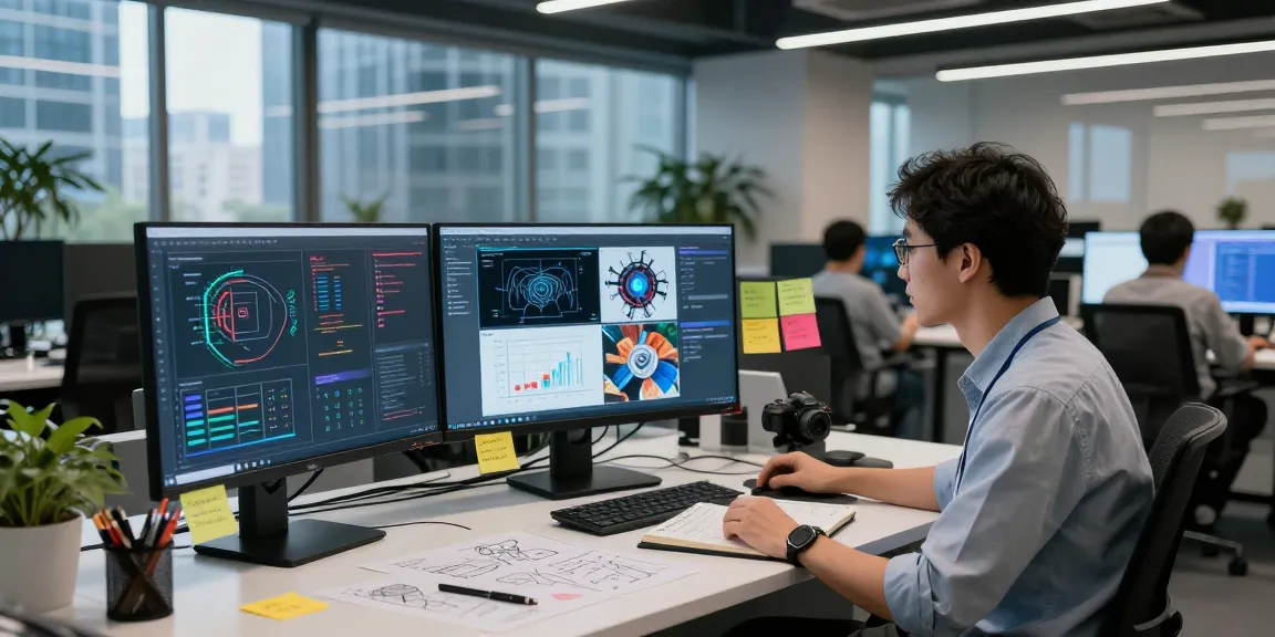 AI image detector in action, data scientist analyzing AI-generated images in a modern tech lab.