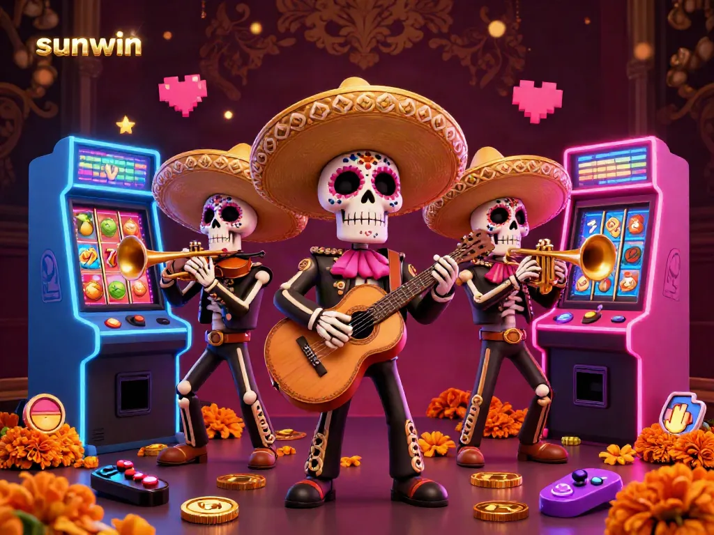 Experience the thrill of slot gaming at sunwin with vibrant 3D arcade elements and lively mariachis.