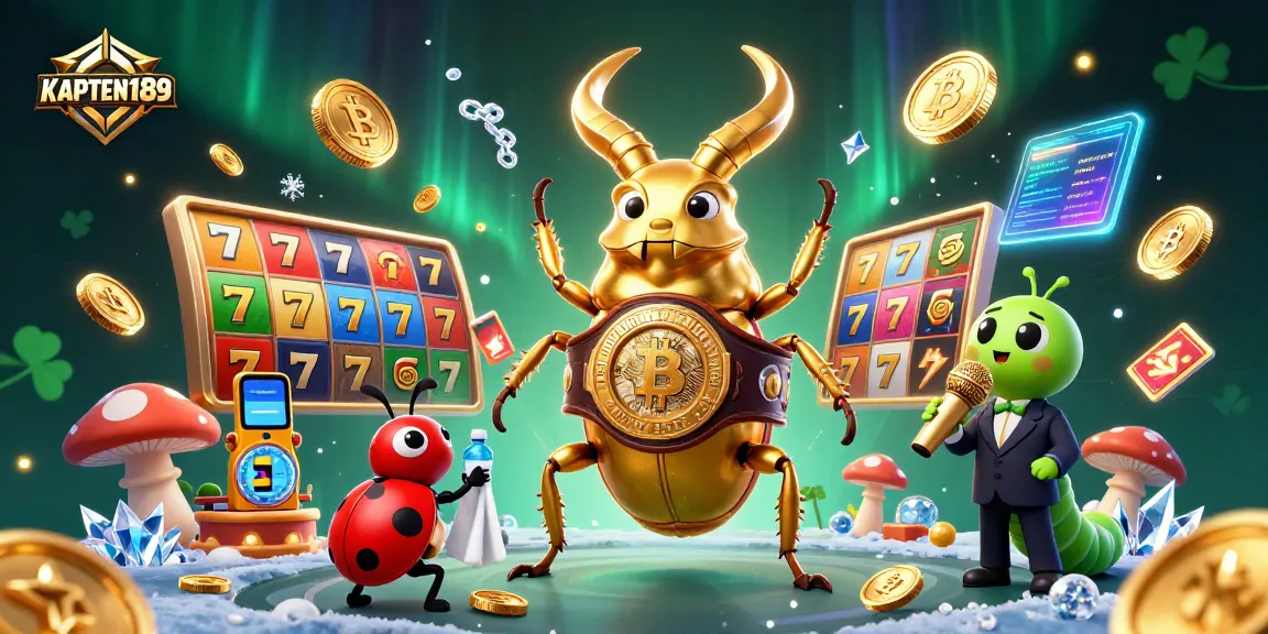 KAPTEN189 menampilkan ilustrasi perjudian slot dengan karakter lucu dan elemen menarik.