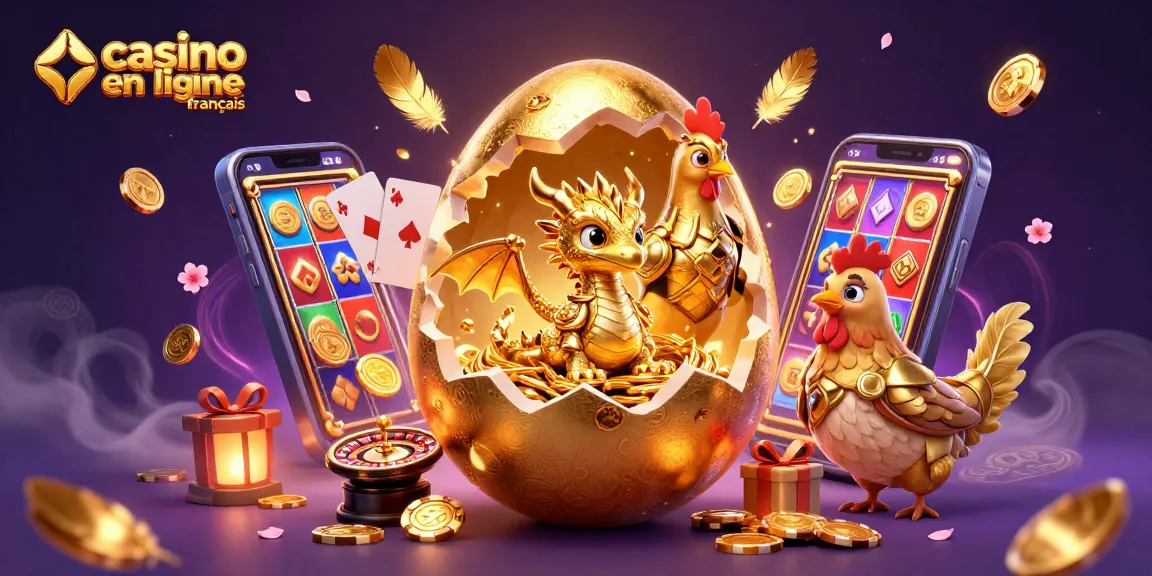 Découvrez le monde du casino en ligne français avec cette illustration unique, mettant en scène un dragon doré et des jetons de poker.