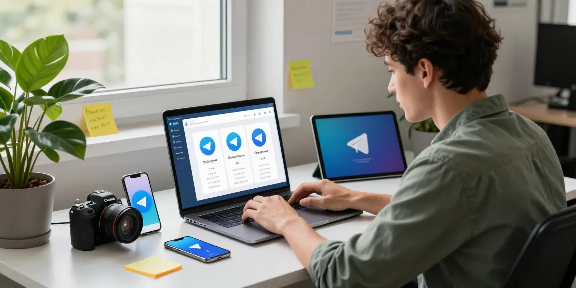 Seamless Telegram Download experience across multiple devices in a modern tech workspace.