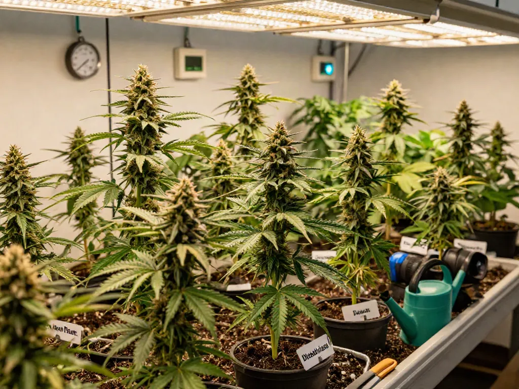 Regular cannabis seeds cultivation in a vibrant greenhouse with healthy plants.