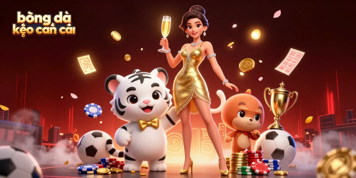 Bet on bóng đá kèo nhà cái with exciting visuals of a glamorous woman and a lucky tiger.