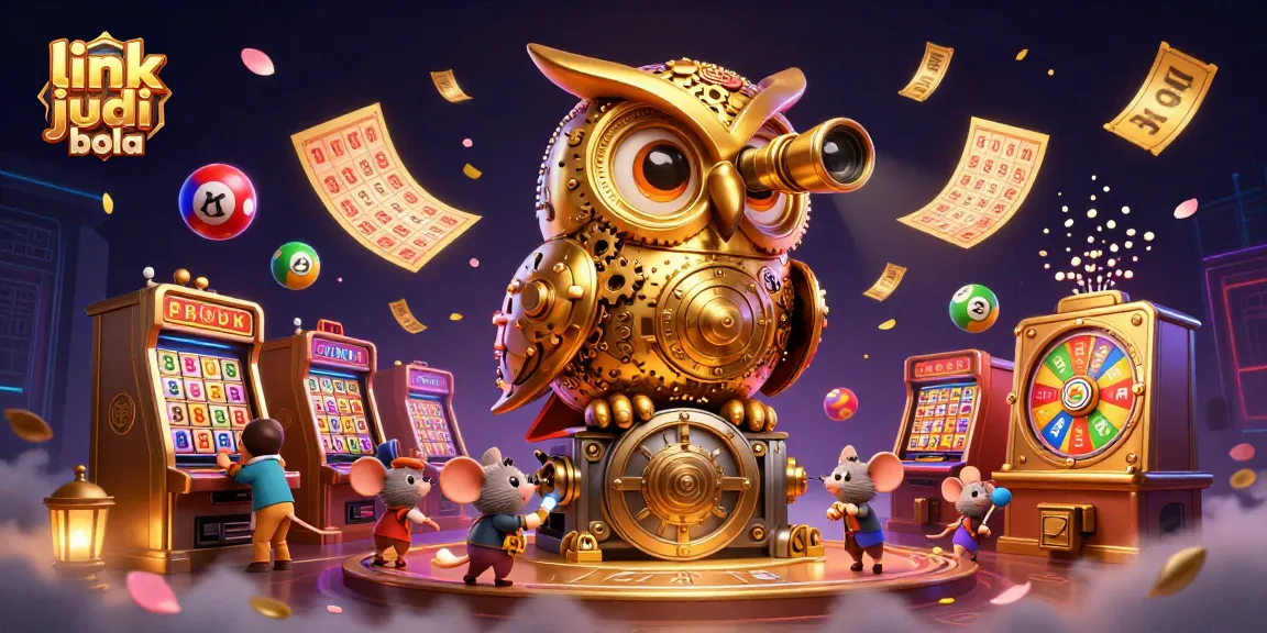 Experience excitement with link judi bola showcased in a vibrant 3D casino illustration filled with animated elements.