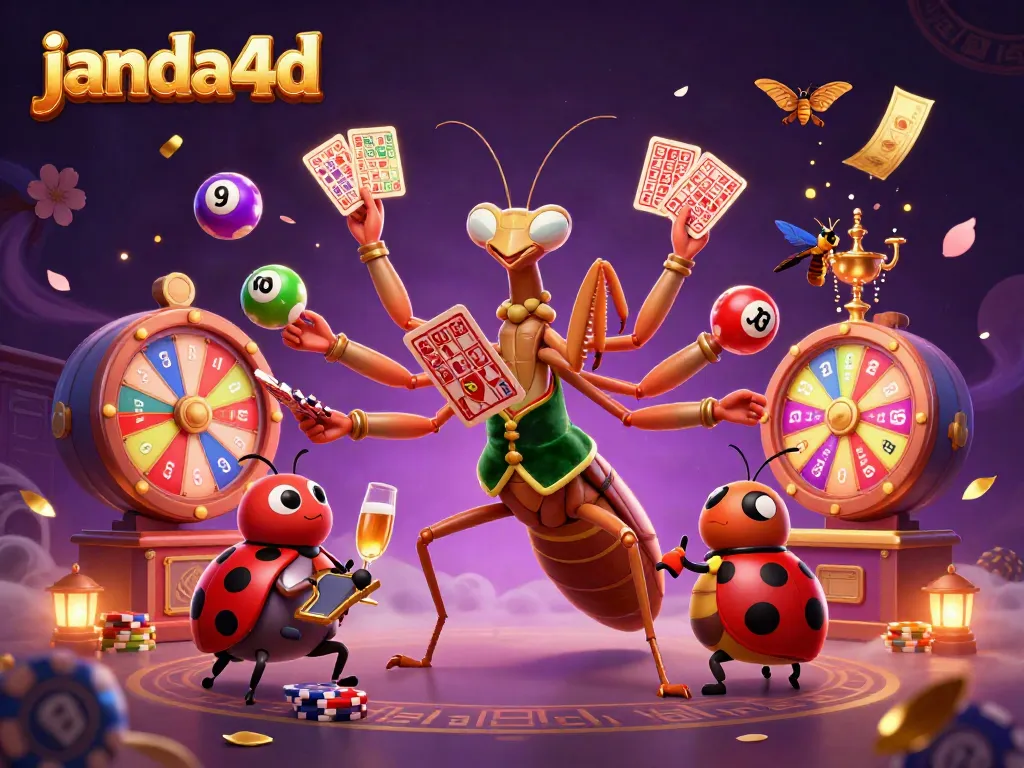 janda4d menampilkan gambar ilustrasi kasino yang penuh warna dengan karakter kartun 3D yang menarik