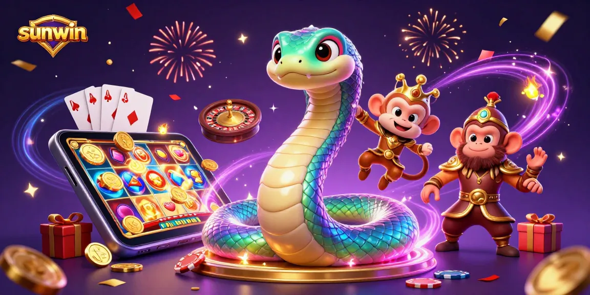 Experience the lively world of sunwin with a dazzling 3D illustration of jackpots and playful characters.