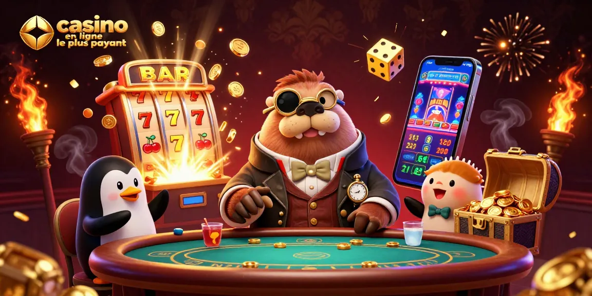 Vivez l'excitation du casino en ligne le plus payant avec une scène de poker fantaisiste mettant en vedette des personnages uniques.