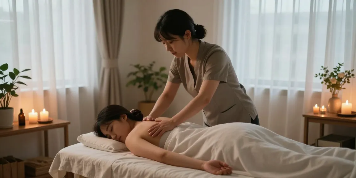 성북구출장안마을 위한 전문 마사지 치료 장면, 편안한 분위기에서 고객에게 서비스 제공