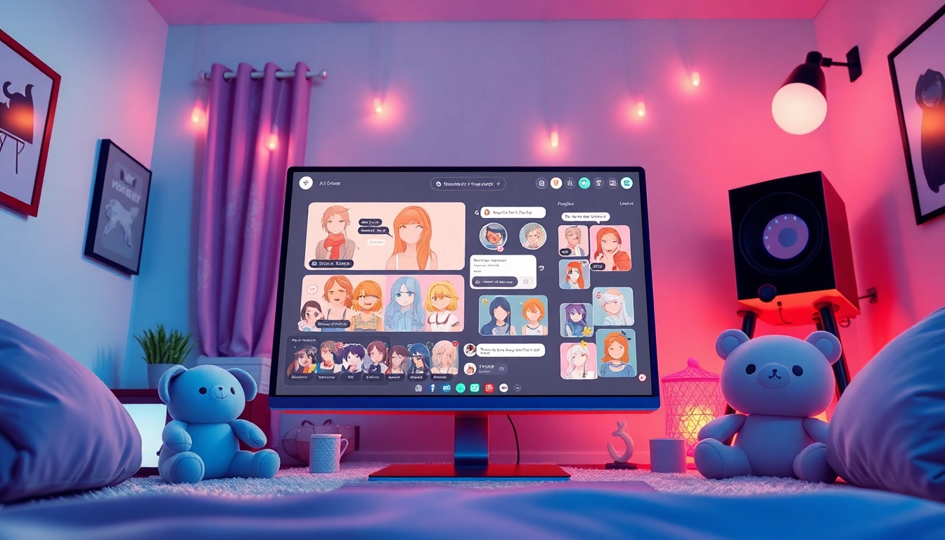 Engaging ai nsfw chat interface with colorful characters and ambient lighting.