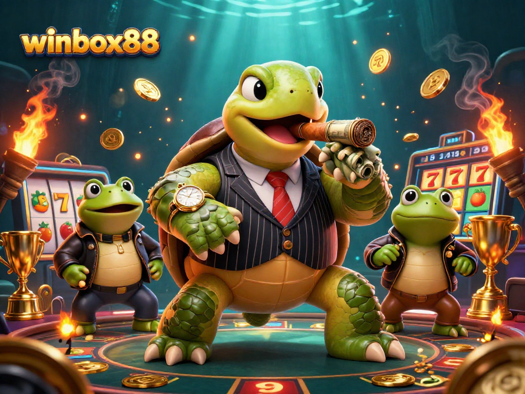 Experience the thrills of winbox88 in this vibrant 3D casino scene with unique characters and exciting game elements.