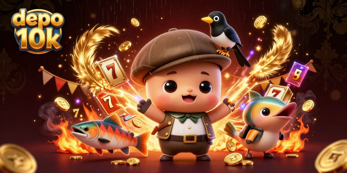 Play and win with depo 10k at this vibrant slot scene featuring Nessie and a magpie.