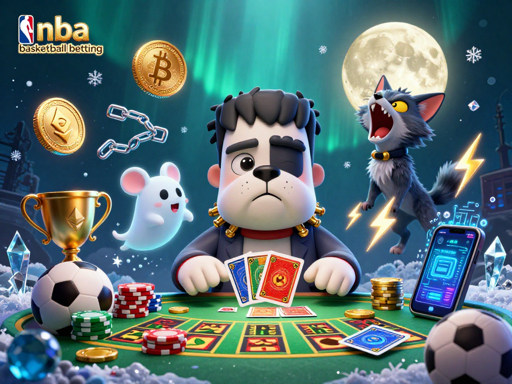 Engage in nba basketball betting with a Frankenstein bulldog, ghost mouse, and werewolf kitten at an exciting gaming table.