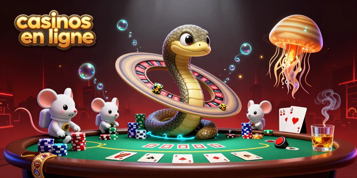 Les casinos en ligne offrent une expérience de jeu unique illustrée par un serpent de Saturne jouant à la roulette.