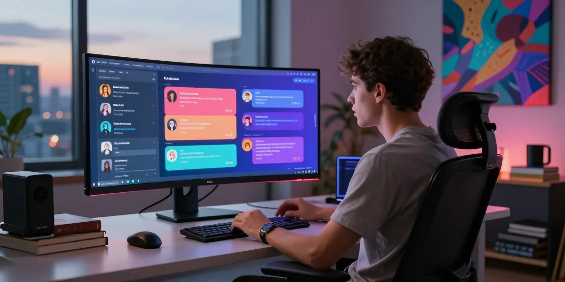 Engaging AI nsfw conversation on a futuristic chat platform with customizable characters and modern tech setup.