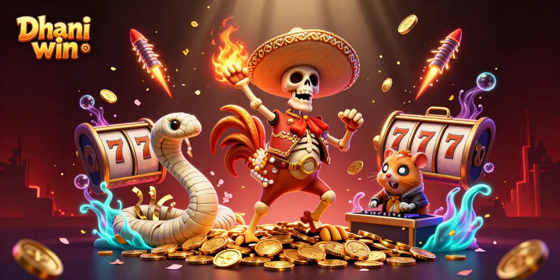 Experience winning with Dhani win in an exciting online casino-themed illustration.