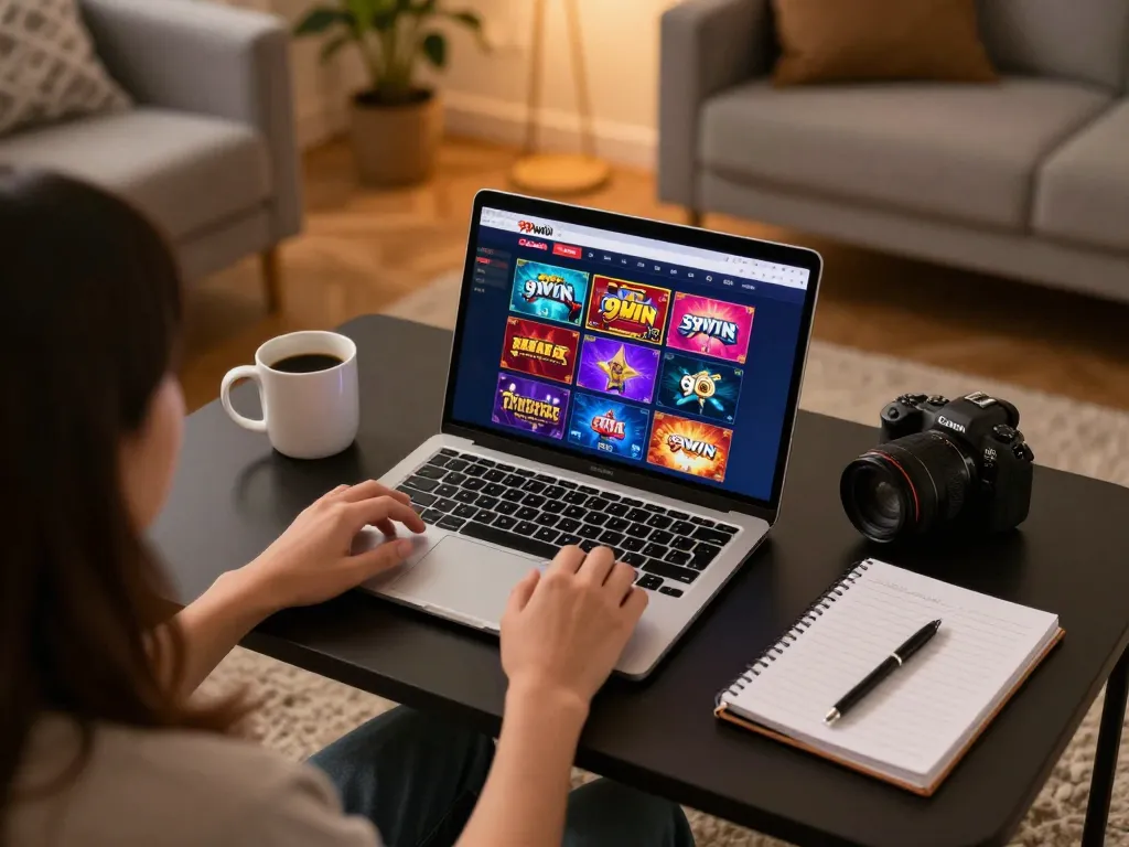 Player engaging in strategic online gameplay with 99win in a cozy home setting