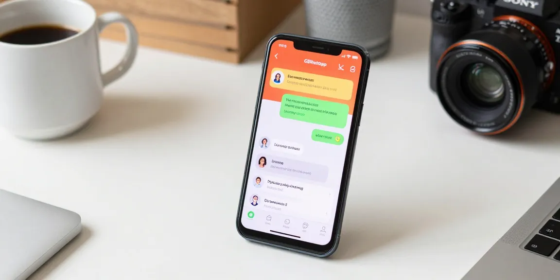 GBWhatsApp interface displayed on Android smartphone with vibrant themes in a modern workspace.