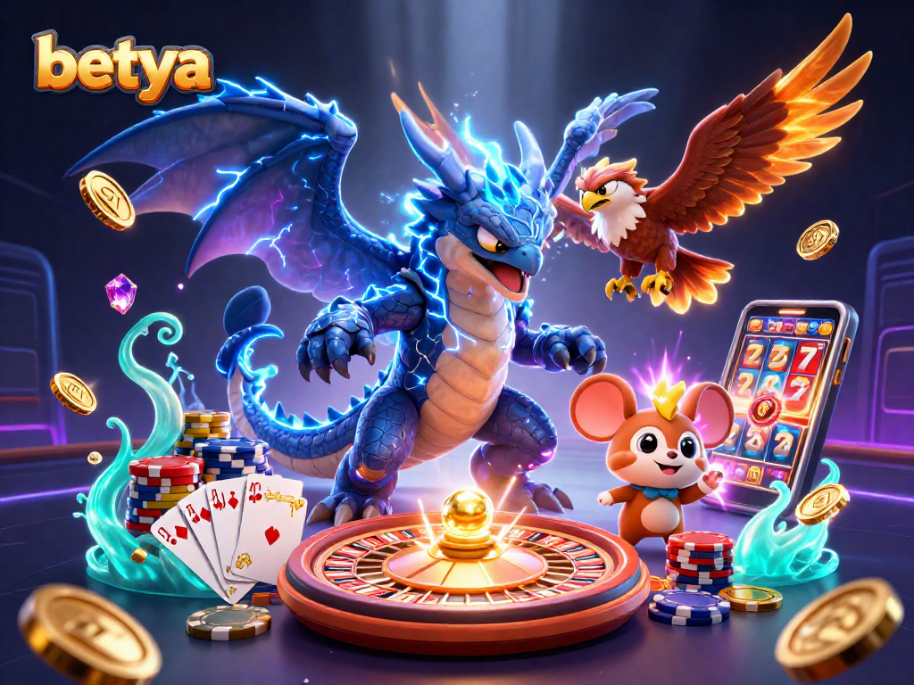 Betya's dynamic gaming scene showcasing thrilling casino action with vibrant colors and energy.